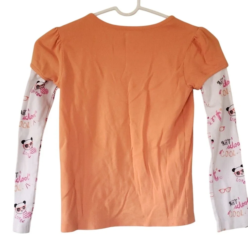 Gymboree Panda I Heart Art Long-Sleeve Girls Shirt Size 9‎ Orange White